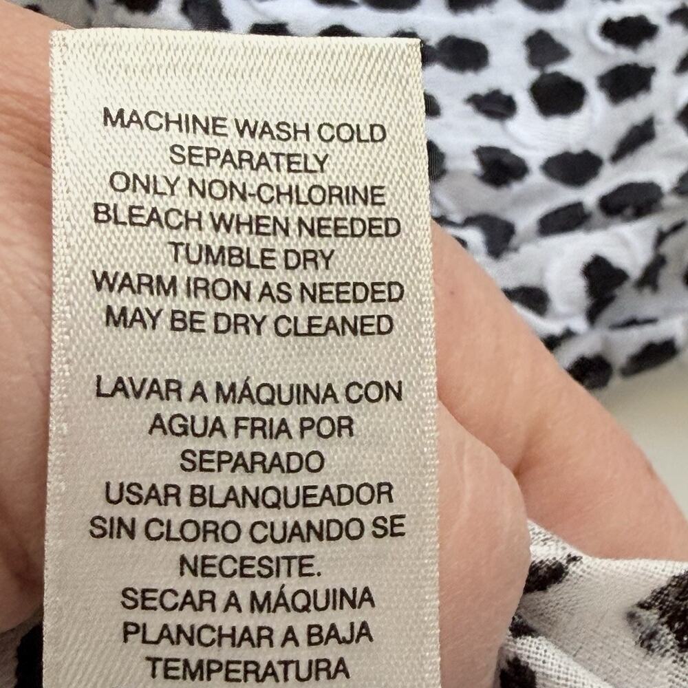 Chicos Top 2 Large Black White Dot Button Up Shirt Chicos Textured 3/4 Sleeve - Picture 7 of 7